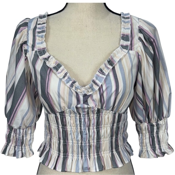 Forever 21 Multicolor Striped Smocked Puff-Sleeve Size Large - Picture 8 of 15